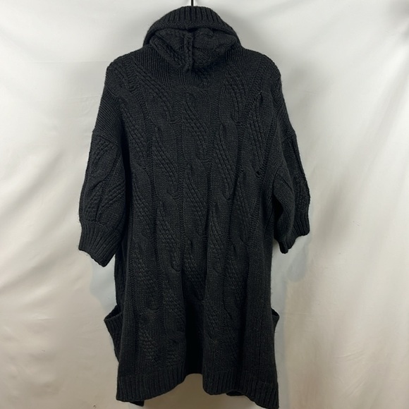 Vince Alpaca Wool Blend Dark‎ Gray Open Long Cardigan Sweater with Hoodie Size L - Picture 8 of 11